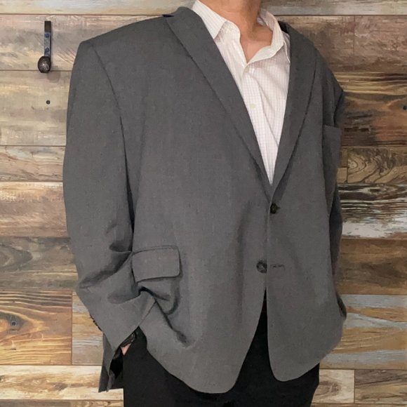 Stafford Big & Tall 100% Wool Gray Double Vented Blazer Sport Jacket Size 60R